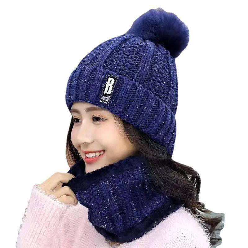 Winter Strickschal Mütze Set Winddicht Hals Schutz Warm Verdickter Schal Dicke Warme Skullies Beanies Hüte Für Frauen