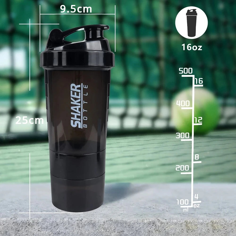 3 Layers Shaker Protein Bottle Powder Shake Cup Water Bottle Plastic Mixing Cup Body Building Exercise Bottle Protein Shaker