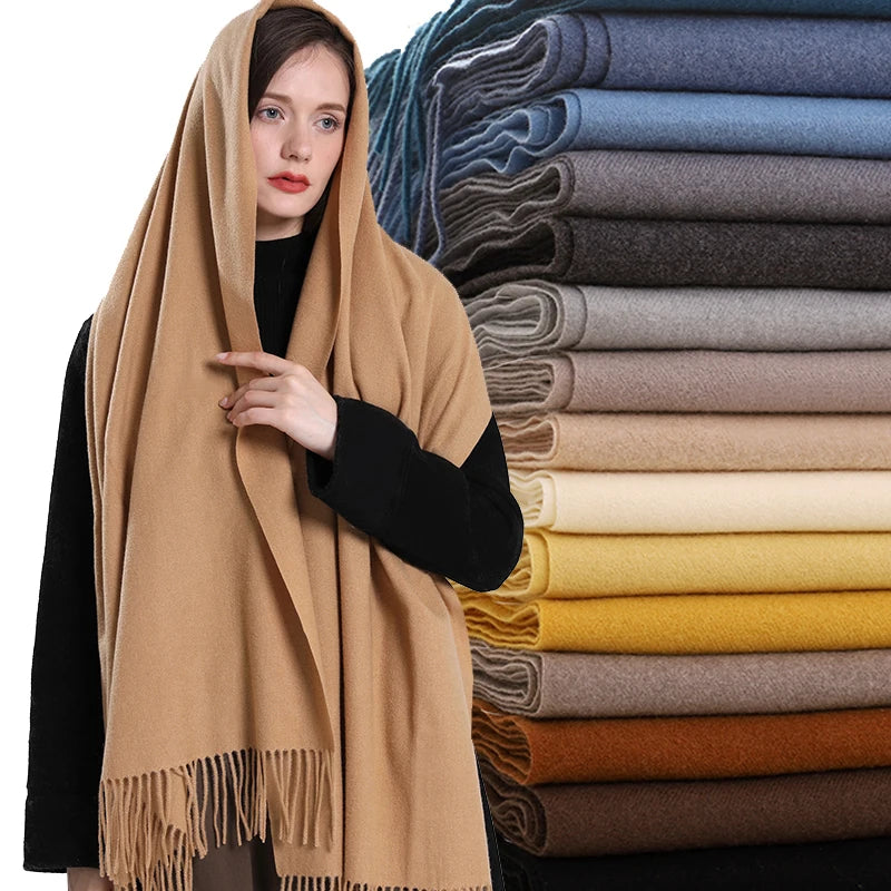 2024 Fashion Solid Color Women Thin Tassel Long Scarf  Hijabs Lady Shawls Cashmere Like Pashmina Hijabs Scarves Wraps