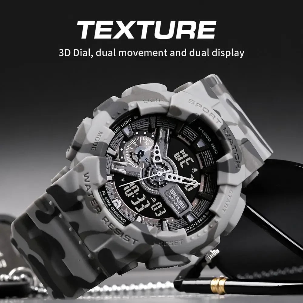 Youth Sport Digital Watch Men Shockproof Waterproof Dual Wristwatches LED Chrono Alarm Clock Mens Watches Cool Hour vogue