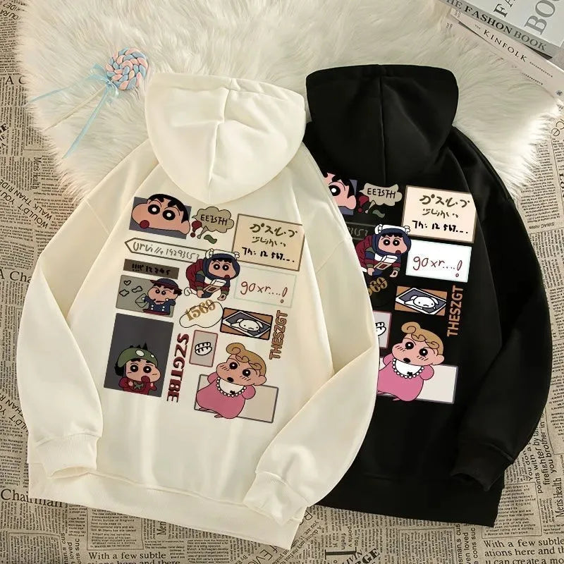 Anime Cartoon Crayon Shin chan Hoodie Couple Style Fashionable Casual Cute Plush Hoodie Autumn/Winter New Loose Shoulder Top