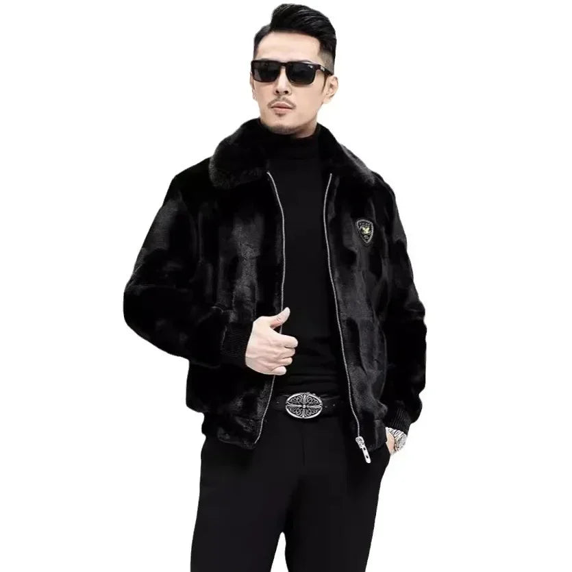 Winter Mens Faux Fur Leather Jacket High-quality Solid Color Wool Liner Thick Warm Jacket Outdoors Cold-Proof Coats Men Clothing