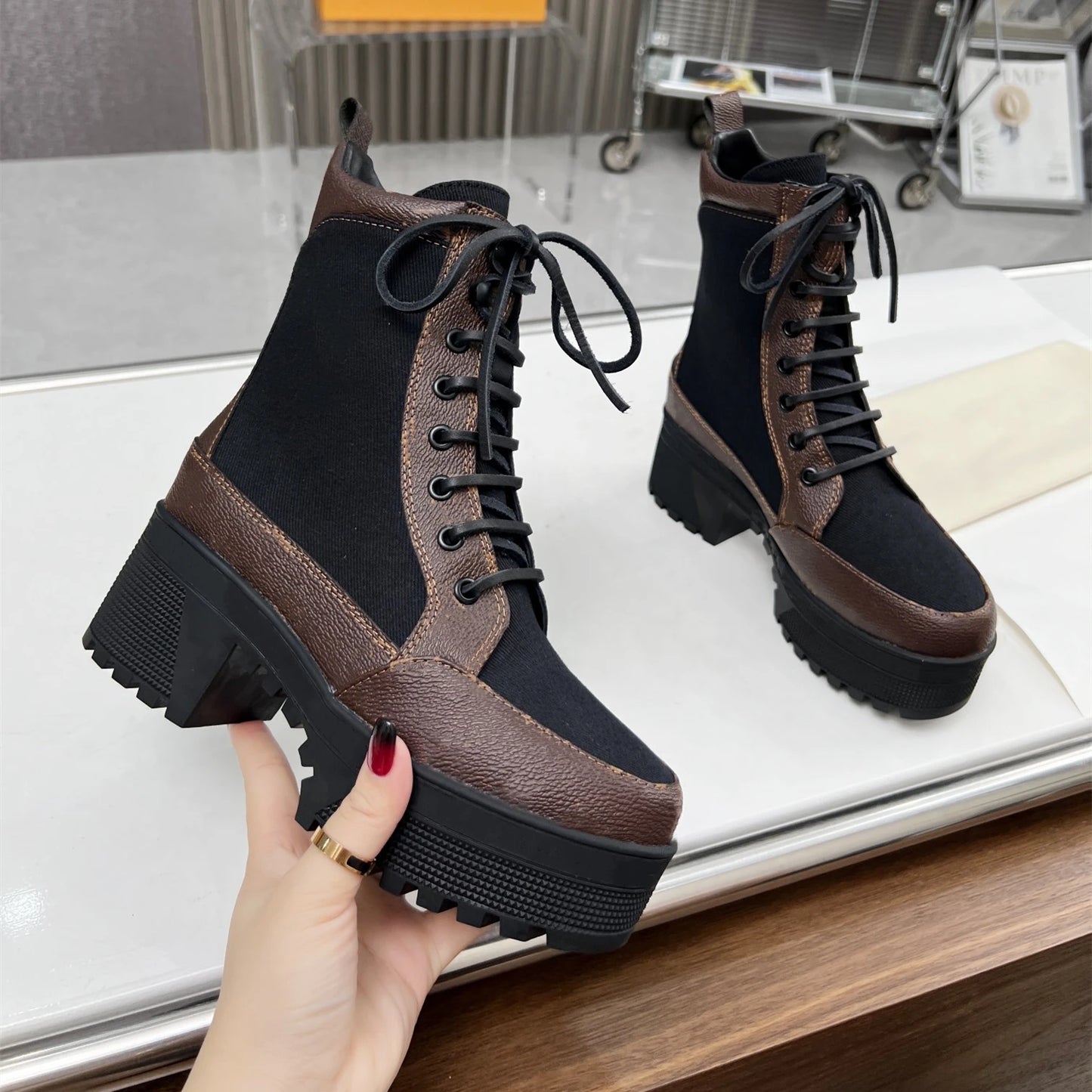 Shoes Women Size35-41 Genuine Leather Boots Med Heels Ankle Boots Flat Platform Winter Party Designer Shoes Zapatillas De Mujer