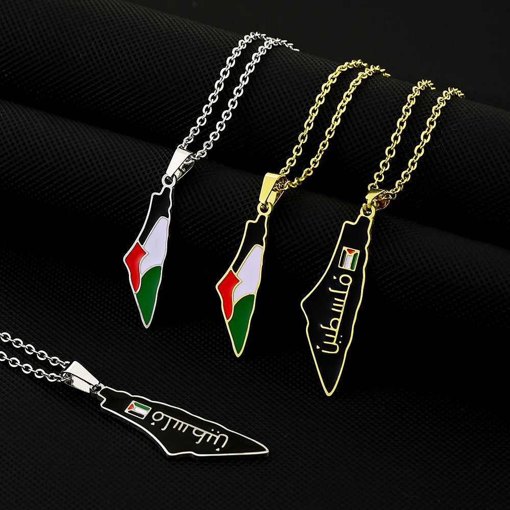 SONYA New Fashion Palestine Flag Map Pendant Necklace For Women Men Gold Silver Color Stainless Steel Jewelry Gifts