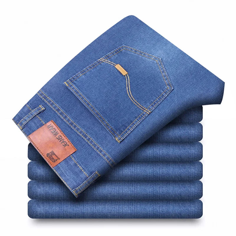 Men's New Thin Breathable Straight Business Men's Fashion Pants Cotton Soft Casual Stretch Denim Trousers Male Brand Clothes