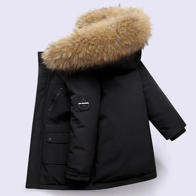 5 6 8 10 12 Years Winter Boys Jacket Thicken Keep Warm Fashion Fur Collar Kids Jacket Hooded Zipper Children Outerwear Clothing