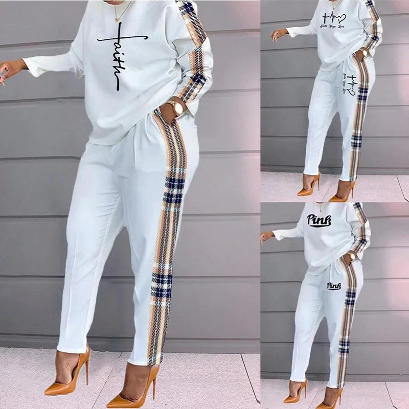 Fashion Women's Printed Long Sleeve Large Size Casual Suit