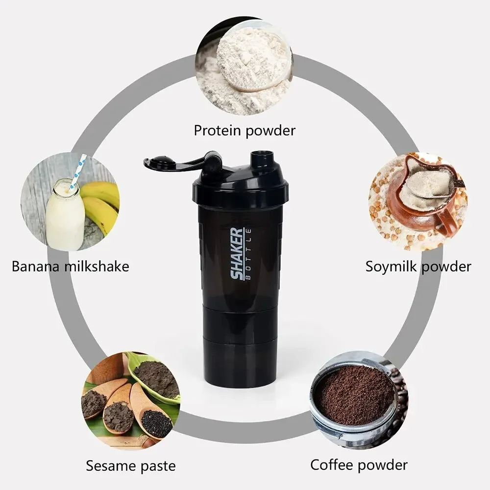 3 Layers Shaker Protein Bottle Powder Shake Cup Water Bottle Plastic Mixing Cup Body Building Exercise Bottle Protein Shaker