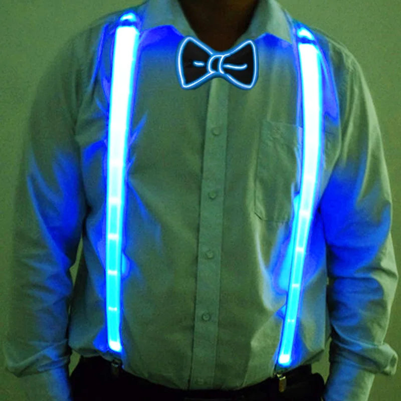 2PCS LED Suspenders with Bow Tie Party Supplies Festival Halloween Wedding Party Accessories Glow-in-the-dark Bright Materials