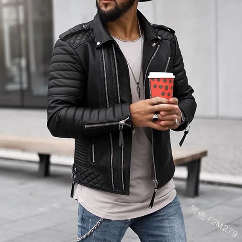 2022 Autumn Winter Men's Route Padded Lapel Cotton Clothing Zipper Color Leather Coat Jacket Fashion Casual