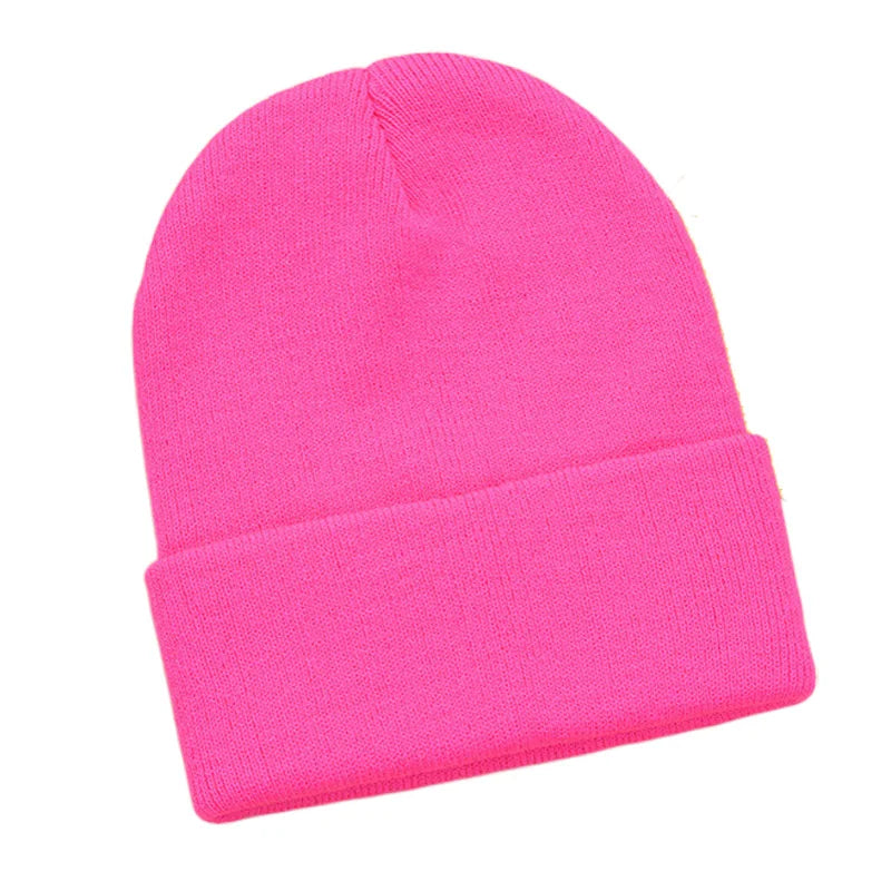 Men Women Cuffed Plain Beanie Knitted Hat Bright Winter Skullies Neon Yellow Orange White Black Pink Blue Red Grey