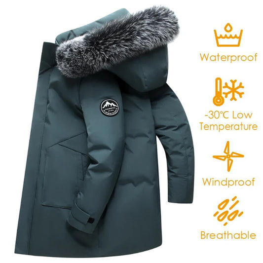 Autumn Winter Men Windproof Down Jacket Coats Mens Warm White Duck Down Hooded Jacket Parkas Multi Pockets Overcoat Male LZLLTT