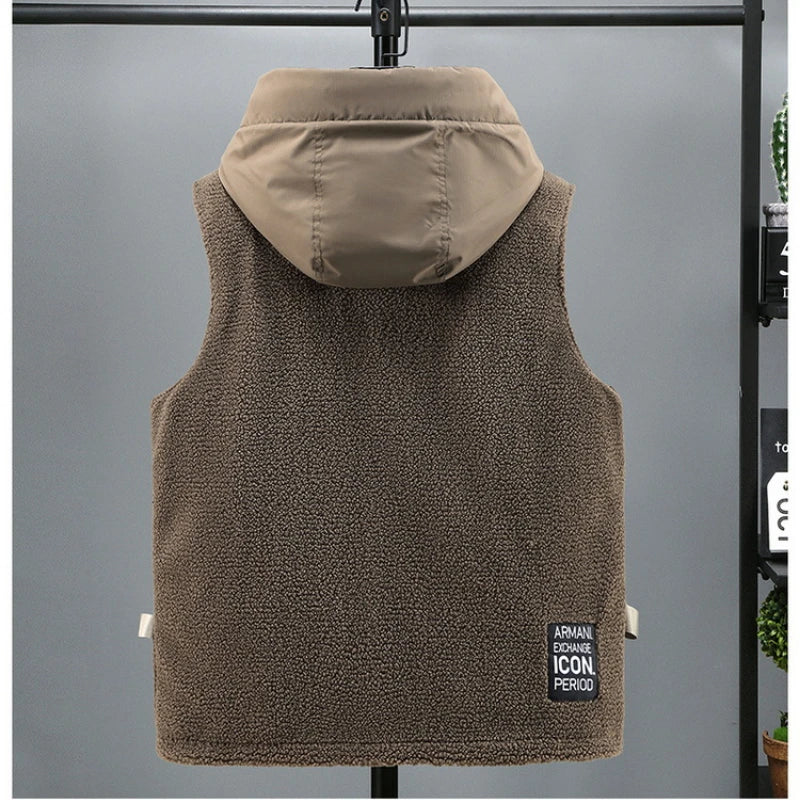 Winter Thermal Fleece Vest Men Fashion Multi-pocket Male Warm Waistcoat Casual Heated Vest for Men Winter Cycling Warm Plus Size