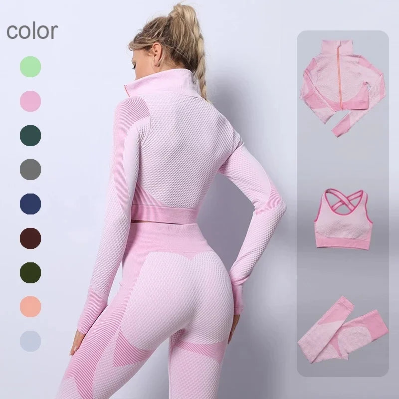 Seamless Long Sleeve Yoga Sets for Women, Female Sport Suit, Gym Wear, Running Clothes, Fitness Clothing, 2 or 3 Pcs