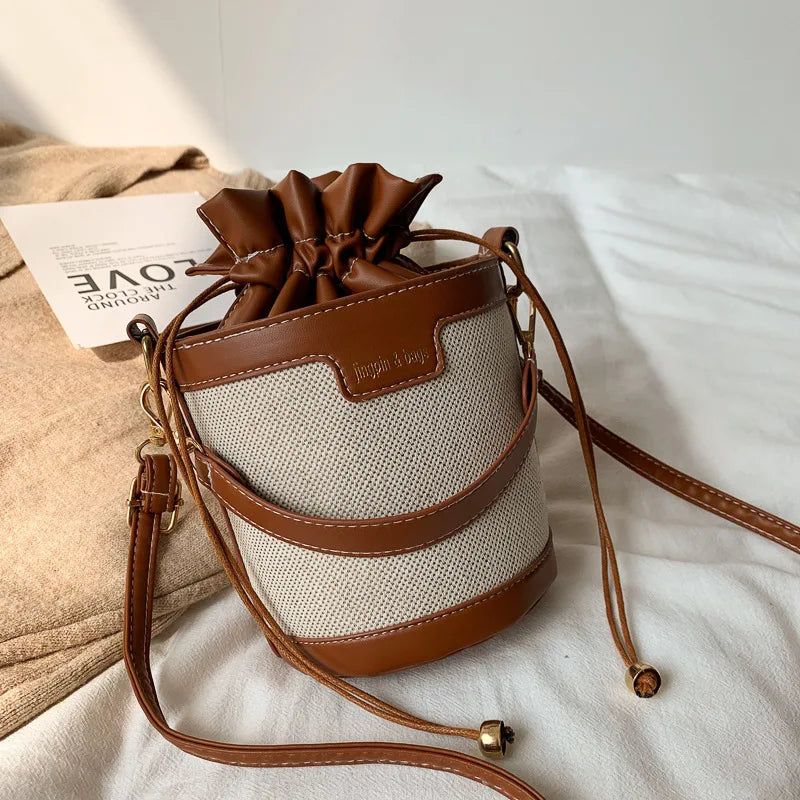 Women Shoulder Bags Cylinder PU Leather Bucket Crossbody Bag Casual Drawstring Handbags Purse for Travel Shopping