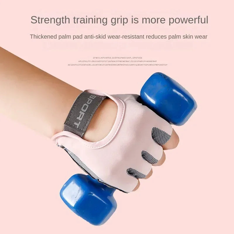 1 Pair Women Gym Gloves Weightlifting Fitness Training Non Slip Palm Protector Breathable Fingerless Bike Bicycle Cycling Gloves