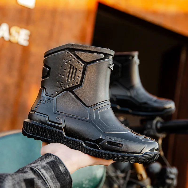 2024 männer Knöchel Plattform Regen Stiefel Frühjahr Neue Mode Rutschfeste Wasserdichte Schuhe Einfarbig Mitte Barrel Regen Stiefel Angeln Schuhe