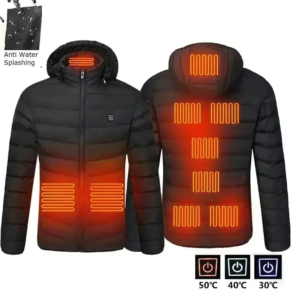 2023 NWE Men Winter Warm USB Heating Jackets Smart Thermostat Pure Color Hooded Heated Clothing Waterproof  Warm Jackets