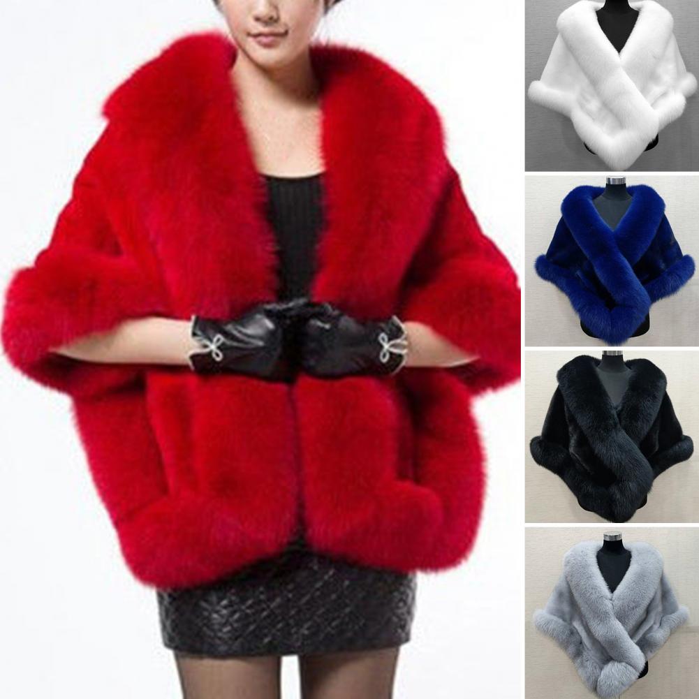 Faux Fur Shawl Faux Rabbit Collar Winter Shawls Elegant Bridal Fur Wrap Shawl Plush Warm Cape Coat Fluffy Poncho Women Jacket