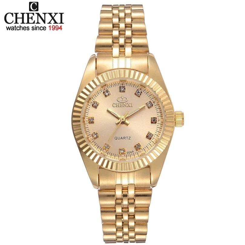 CHENXI Brand Top Luxury Ladies Gold Watch Women Golden Clock Female Women Dress Rhinestone Quartz Waterproof Watches Feminine