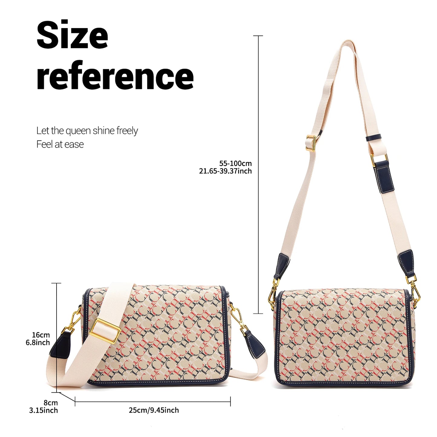 CHCH Women's Saddle Bag 2024 New Brand Letter Printed Flap Cross Shoulder Bag Retro Wide Shoulder Strap Single Shoulder Bag