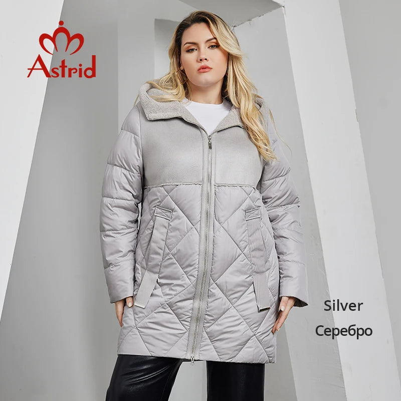 Astrid Women's Winter Jacket  Plus Size Women Parka Long Bio Down Jackets Stitching Design Thick Fleece Hooded Quilted Coat