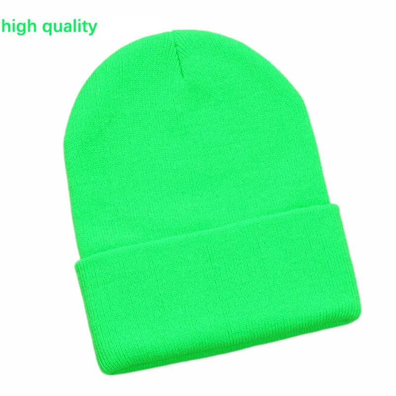 Men Women Cuffed Plain Beanie Knitted Hat Bright Winter Skullies Neon Yellow Orange White Black Pink Blue Red Grey