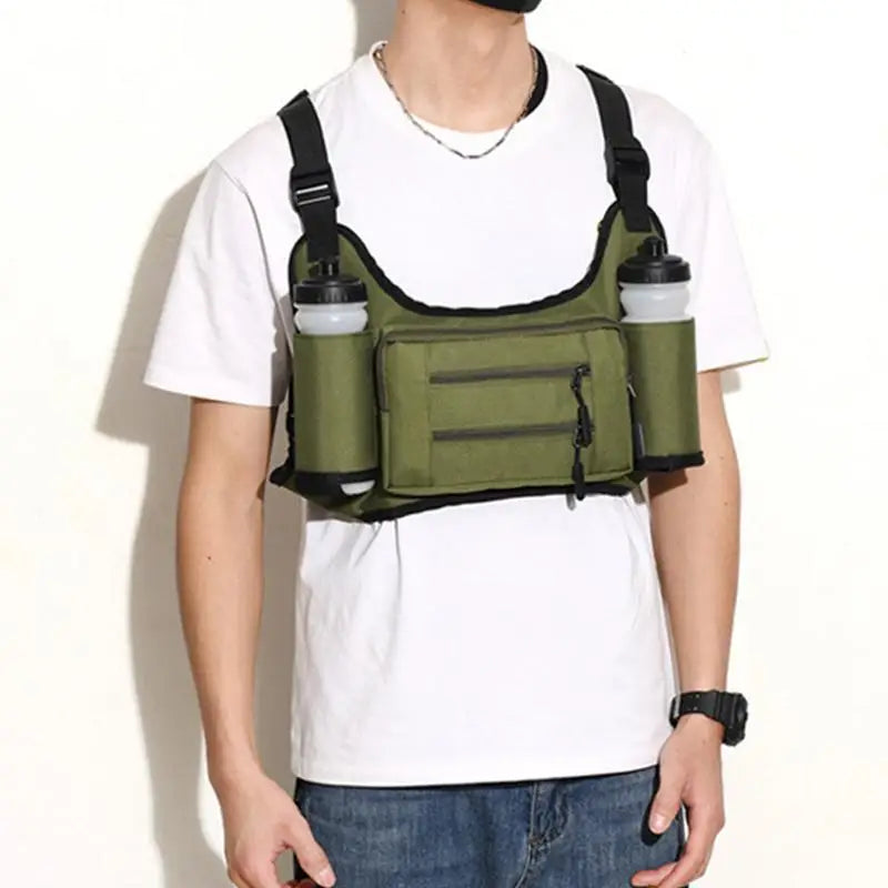 Running Chest Pack For Men Multi Pocket Storage Pouch Vest Bag Chest Pack Outdoor Workout Vest With Water Bottle Pouch For Sport