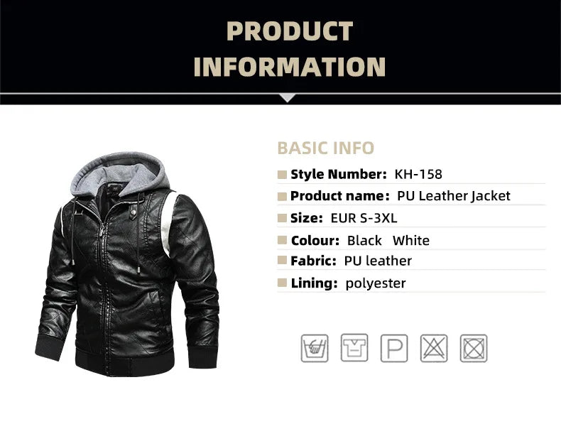 2023 Autumn Winter Men's Leather Jacket High Quality Korea Fashion Youth Hooded Leather Coats EUR Size 3XL Blouson Homme Hiver