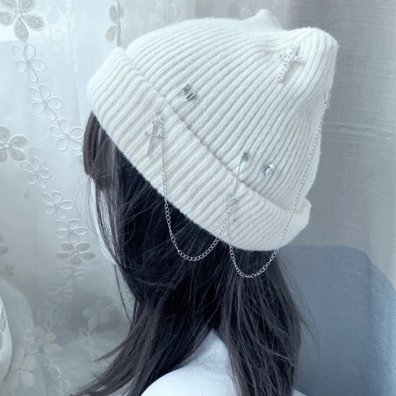 Handwoven Beanie Caps for Female Winter Warm Knitted Hat Y2K Devil Horn Hat for Teens Girl Fashion Anime Hat Headwear