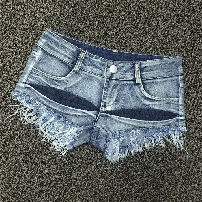 Women's Shorts Sexy Hole Rivet Low Waist Thong Denim Ultra Mini Short Female Bikini Jeans Feminino Nightclub