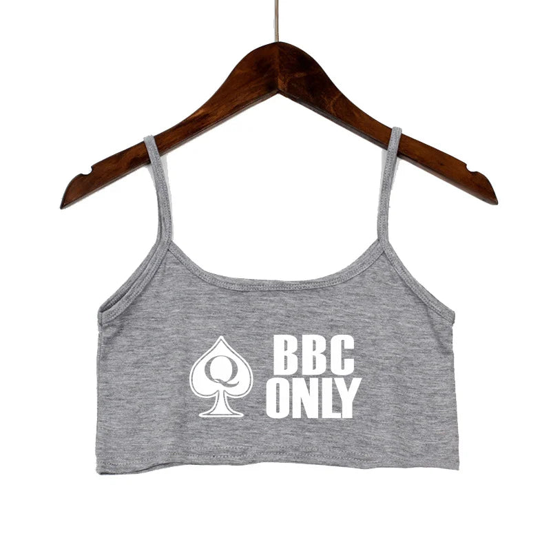 BBC ONLY Spades Crop Top for Women Sexy Letters Streetwear Girls Casual Clothes Elastic Camis Sleeveless Short Tank Top Bar