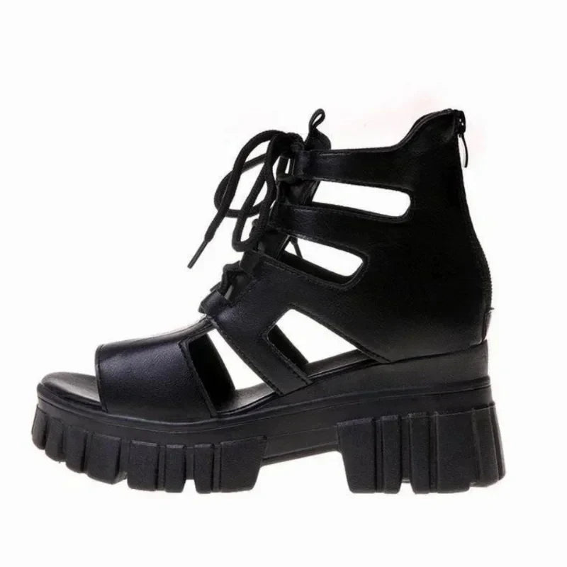 Summer Hollowed-out Breathable Thin Roman Sandals Women New All-match High-heeled Platform Sandals Wedge Platform Shoes