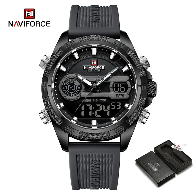 NAVIFORCE Military Sport Watches For Men Fashion Silicone Strap Waterproof Wrist watch Male Dual Display Luminous Alarm Clock