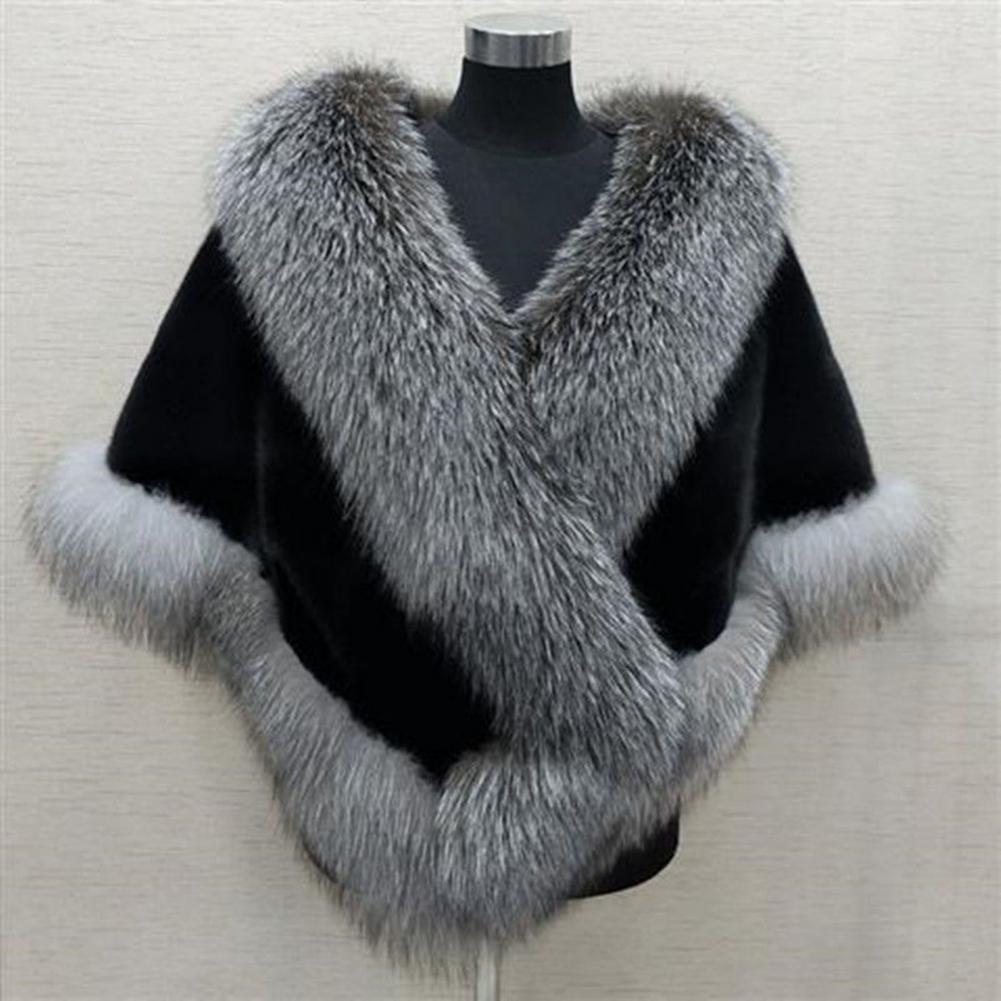 Faux Fur Shawl Faux Rabbit Collar Winter Shawls Elegant Bridal Fur Wrap Shawl Plush Warm Cape Coat Fluffy Poncho Women Jacket