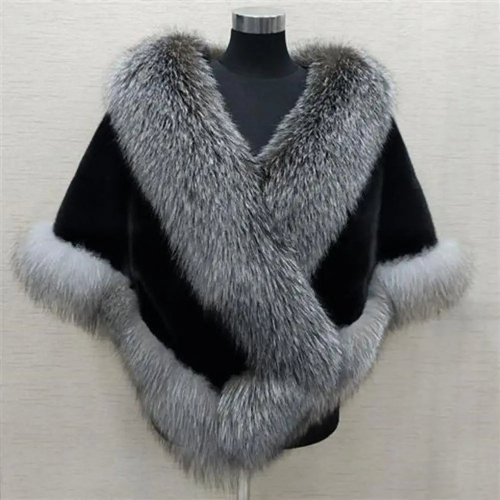 Faux Fur Shawl Faux Rabbit Collar Winter Shawls Elegant Bridal Fur Wrap Shawl Plush Warm Cape Coat Fluffy Poncho Women Jacket