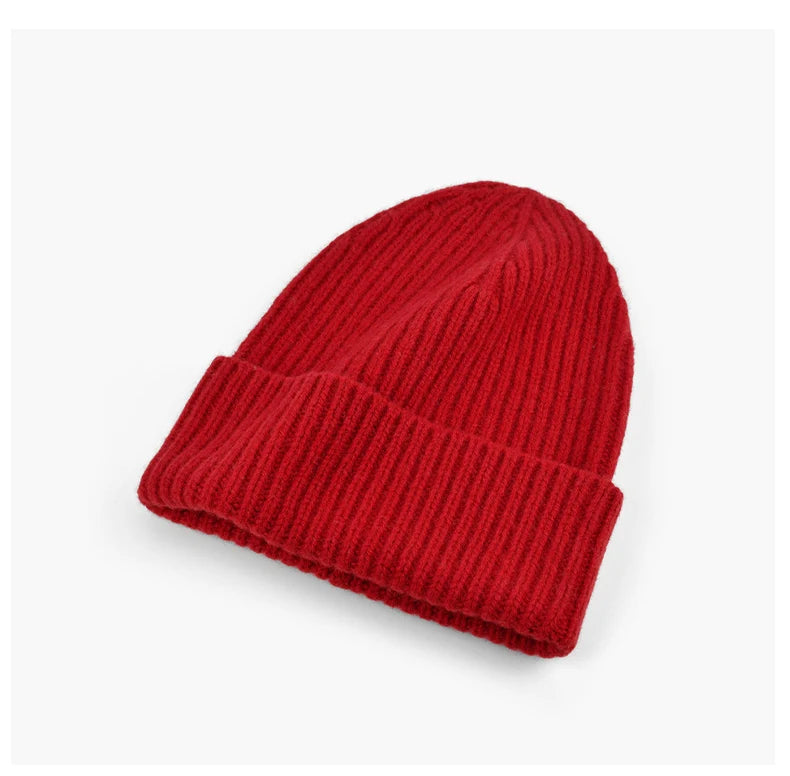 Einfarbig rot reine Wolle Hüte Frauen Männer warme Wollmütze Herbst Wintermütze Erwachsene Beanie neue gestrickte Mützen Luxus Urlaub Geschenk