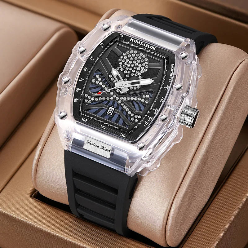 UTHAI CQ207 New Diamond Skeleton Wine Barrel Quartz Watch, Casual Fashion Sports Calendar Waterproof Glow Men's Watch