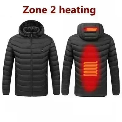 2023 NWE Men Winter Warm USB Heating Jackets Smart Thermostat Pure Color Hooded Heated Clothing Waterproof  Warm Jackets