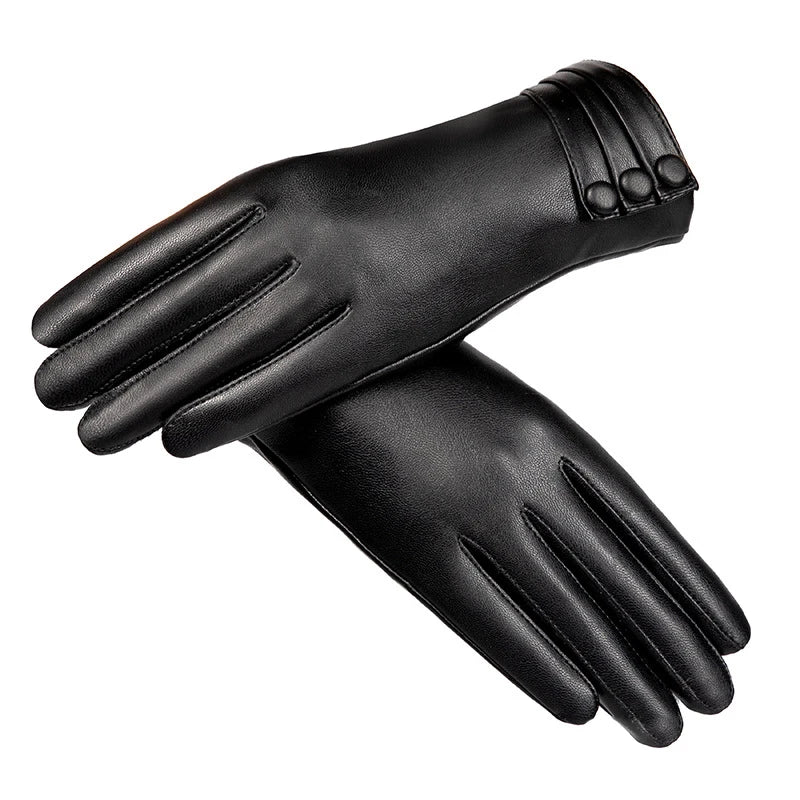 Gloves Women's Winter Outdoor Fashion Comfortable Warm Glove Plush Touch Screen Driving PU Leather Gloves