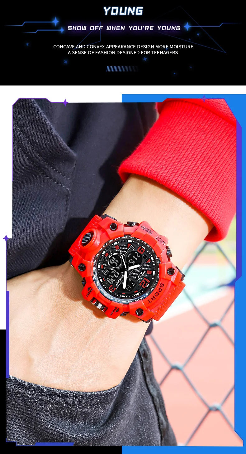 MSTIANQ Men's Youth Original ElectronicWatch High School Student Trend Hand Clock SportsWaterproof Luminous Red Digital Wristwat