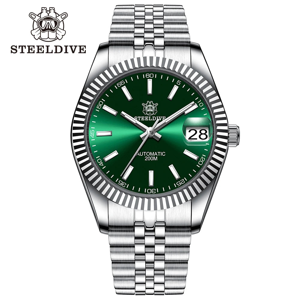 STEELDIVE Turquoise SD1933 Water Ghost Watch 200m Waterproof Sapphire Date NH35 Automatic mechanical Watch with Bracelet