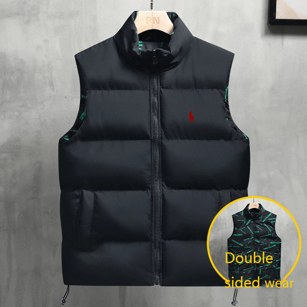 Winter Warm Double-sided Vest Loose Zipper Warm Thick Jacket Men's Casual Fashion Stand Collar Outdoor sSleeve Vest Coat Vest