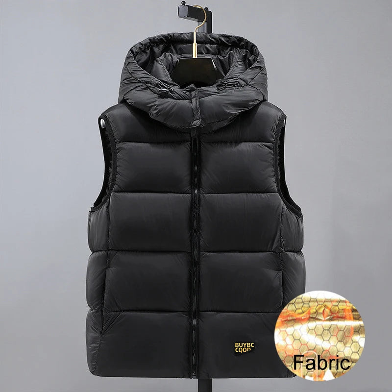 2024 Autumn Cotton Vest Warm Fabric Solid Windproof Soft Jacket Sleeveless Winter Fashion Men's Vest Korean Style Waistcoat