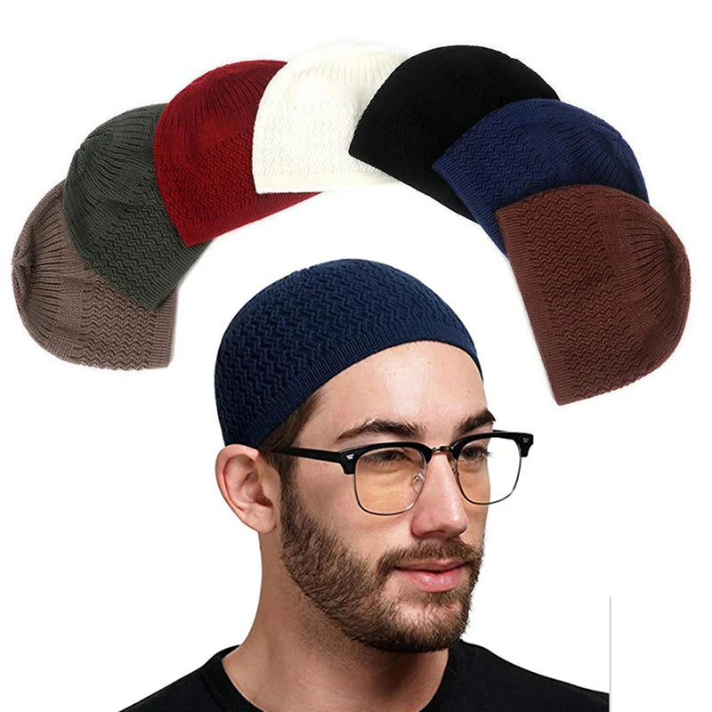 Winter Knitted Muslim Men Prayer Hats Unisex Cap Warm Islamic Ramadan Jewish Hat Men's Wrap Head Caps ﻿