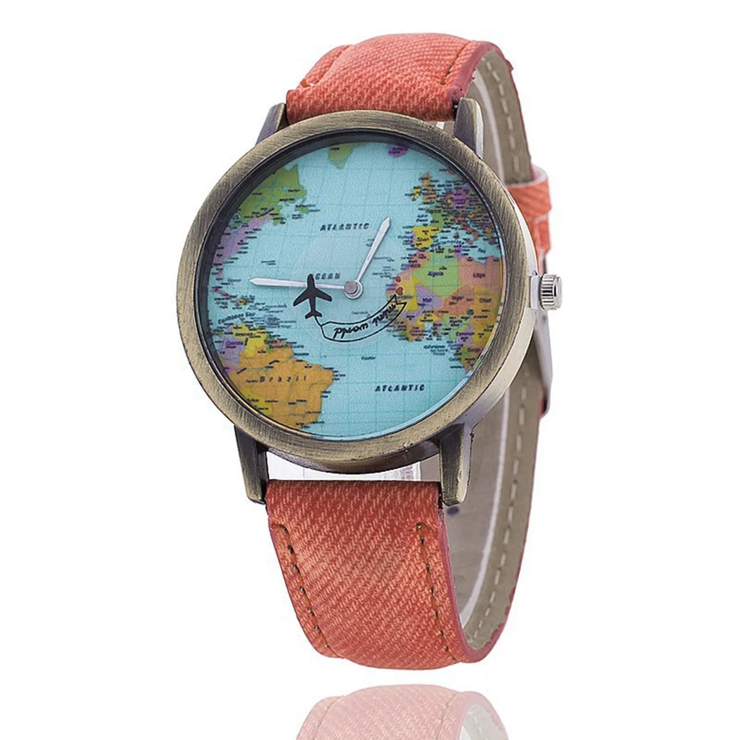 Fashion Retro Belt Quartz Watch Airplane Second Hand Map Watch Unisex Dial Design Elegant Watches for Ladies Gift montres femmes