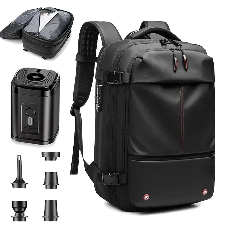 Waterproof Man Travel Backpack Vacuum Compression With Air Pump Anti Theft Laptop Bag Expandable Fashion Casual Large Back Pack