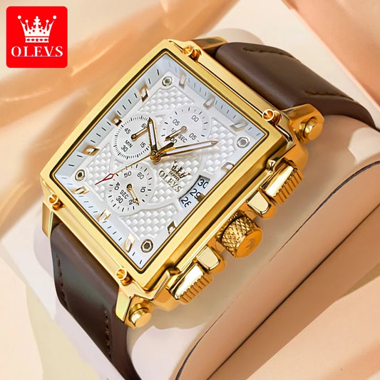 OLEVS Top Brand Men's Square Quality Quartz Wristwatch Chronograph Waterproof Original Watch for Man Luminous Date Luxury