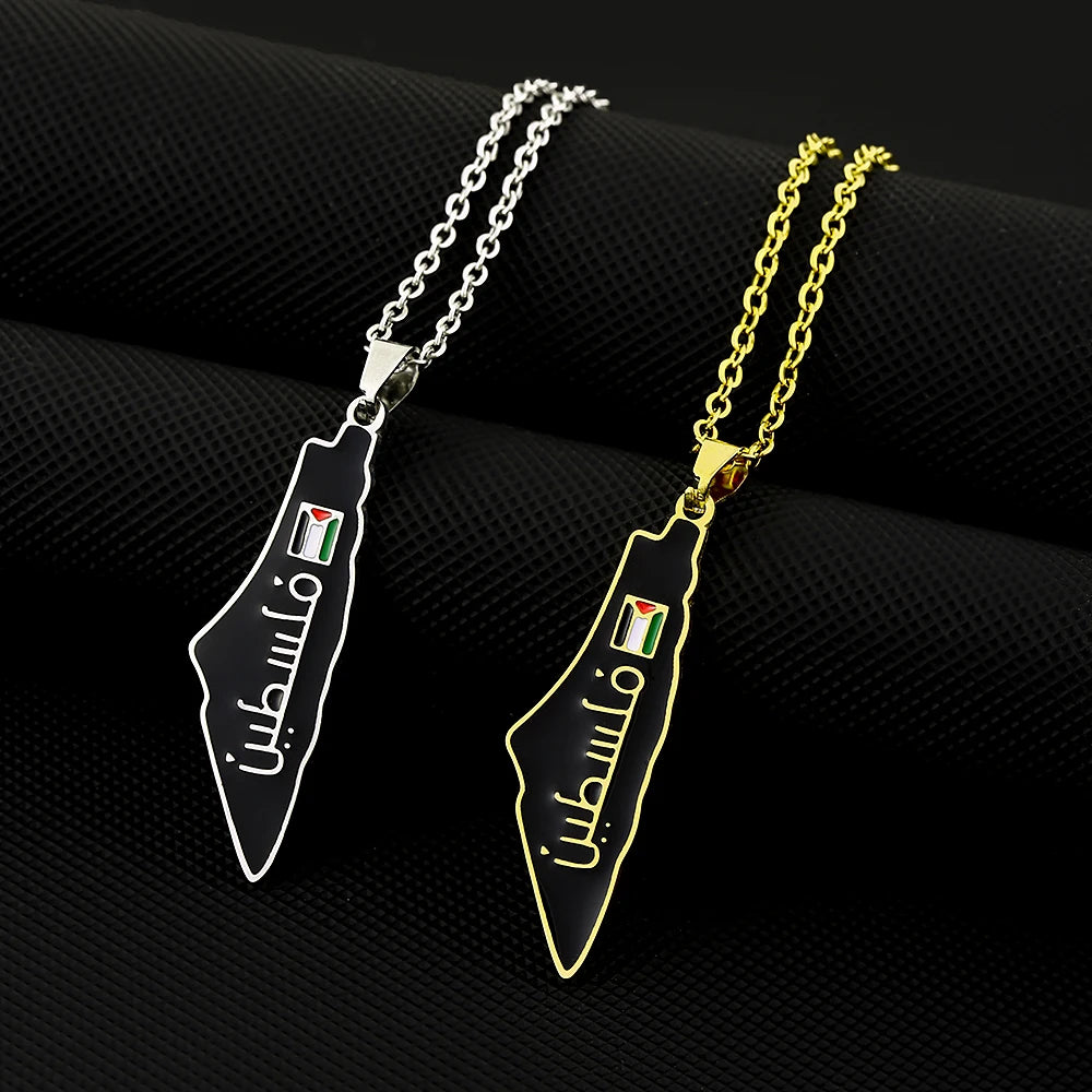 SONYA New Fashion Palestine Flag Map Pendant Necklace For Women Men Gold Silver Color Stainless Steel Jewelry Gifts