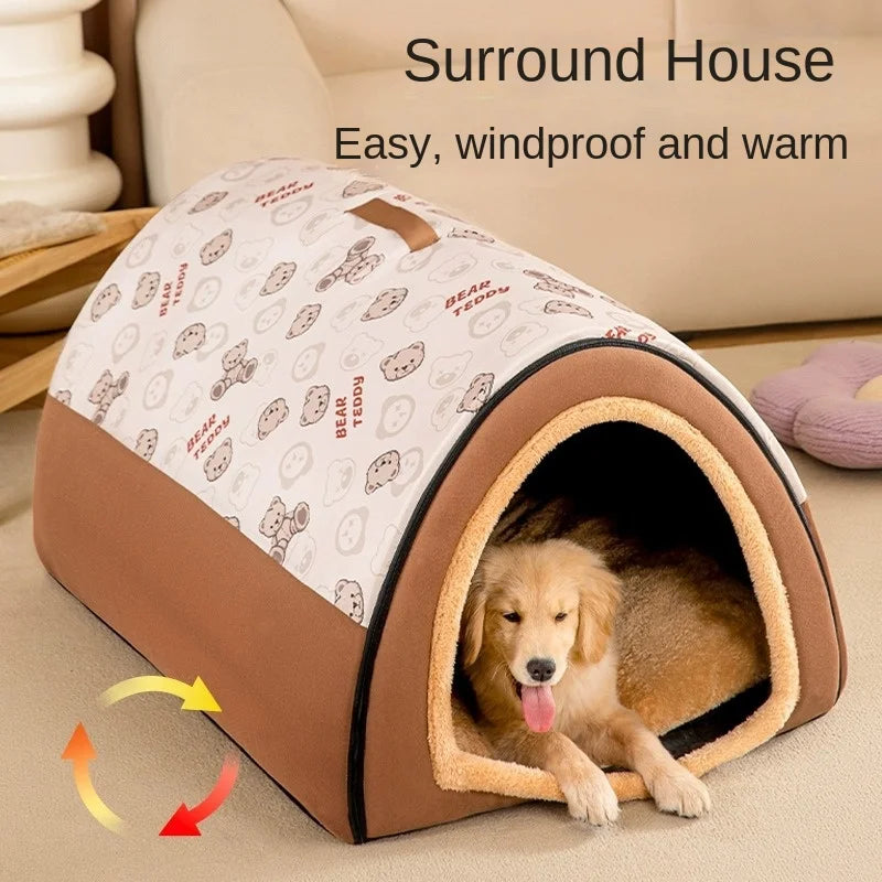 Kennel Autumn and Winter Warm Large Dog Winter House Removable and Washable Closed Bed House Villa Cat Nest Pet Tent Accessories